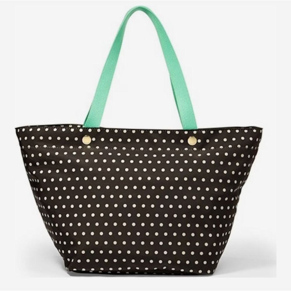Fossil Black Polka Dot Tote with Mint Handles